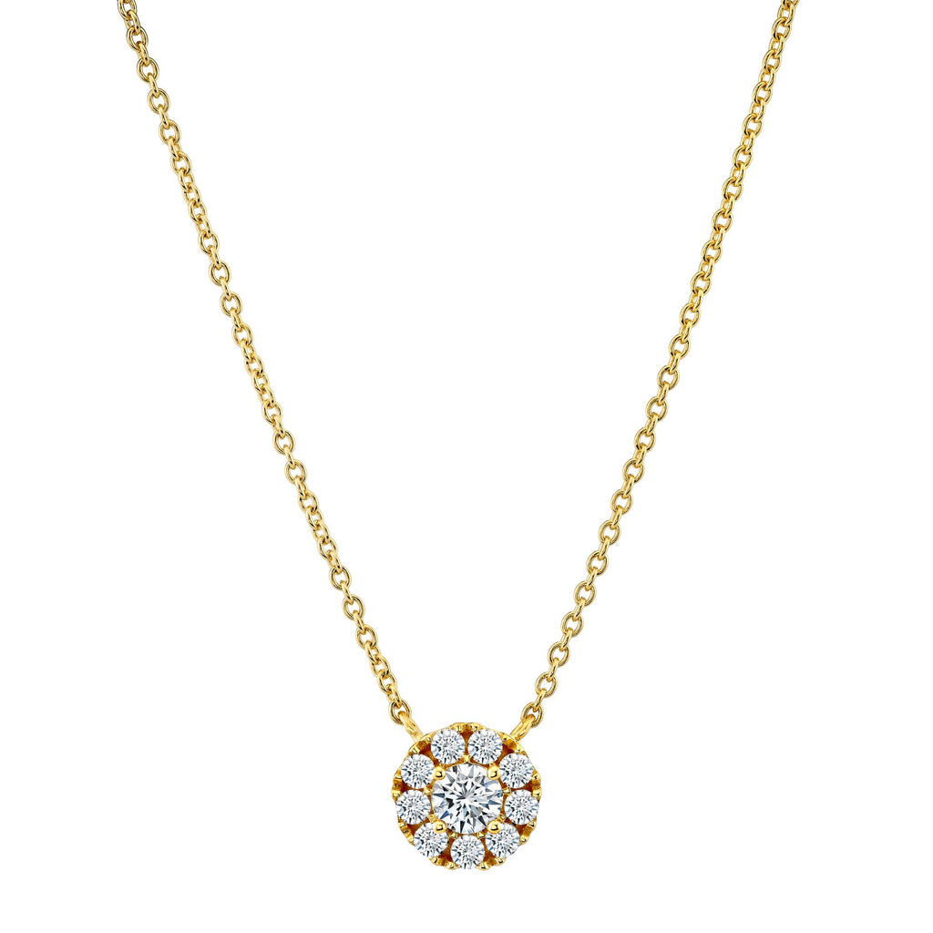 .50 Carat Round-Cut Real Moissanite Halo Pendant Necklace in 18K Yellow Gold Over Silver 16"-18