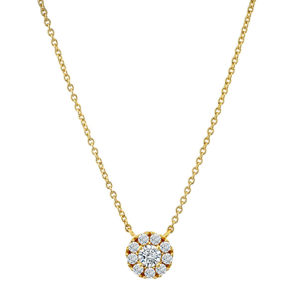 .50 Carat Round-Cut Real Moissanite Halo Pendant Necklace in 18K Yellow Gold Over Silver 16"-18