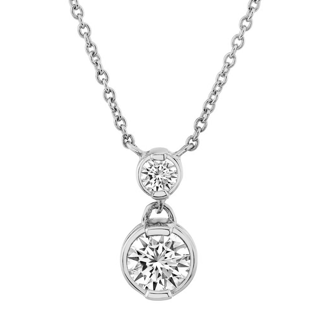 1.25 Carat Opera Round-Cut Real Moissanite Pendant Necklace in 18K White Gold over Silver 16"-18"