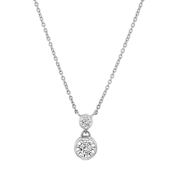 1.25 Carat Opera Round-Cut Real Moissanite Pendant Necklace in 18K White Gold over Silver 16"-18"