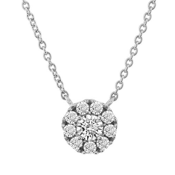 .50 Carat Round-Cut Real Moissanite Halo Pendant Necklace in 18K White Gold Over Silver 16"-18