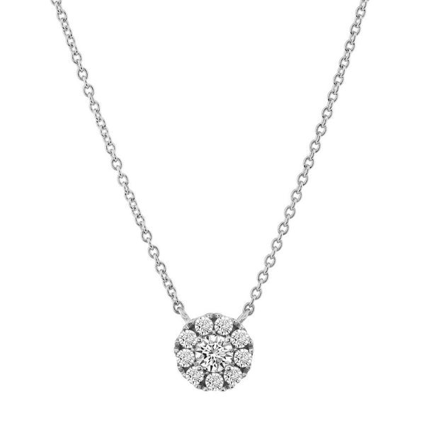 .50 Carat Round-Cut Real Moissanite Halo Pendant Necklace in 18K White Gold Over Silver 16"-18