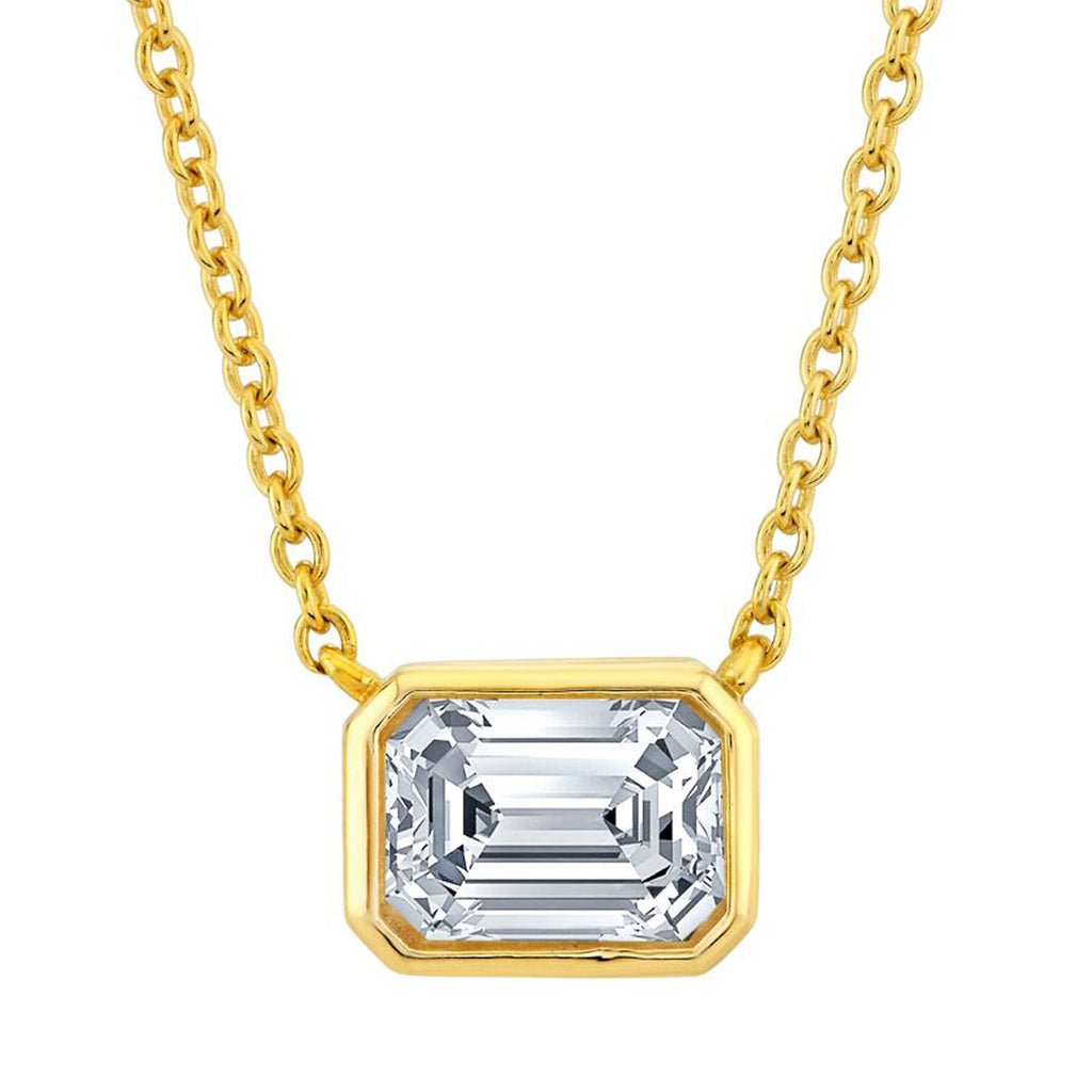 1 Ct. Moissanite Emerald East West Pendant Necklace 18K Gold on Silver Adjustable Chain