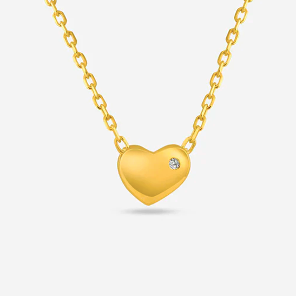14K Gold Plated Heart Pendant Necklace Minimalist Cubic Zirconia 16-18in Adjustable Chain