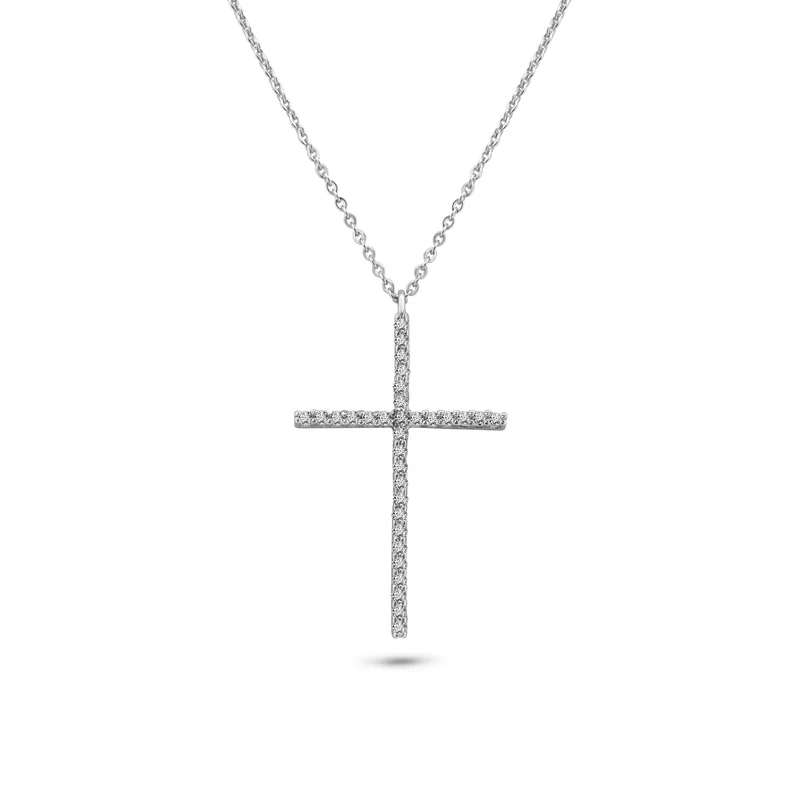 Womens Sterling Silver 925 Cross Pendant Necklace Cubic Zirconia Adjustable Chain 16-18in