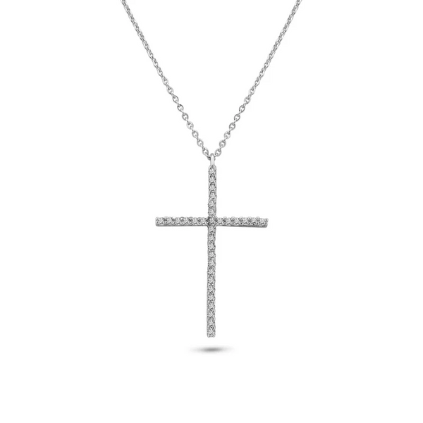 Womens Sterling Silver 925 Cross Pendant Necklace Cubic Zirconia Adjustable Chain 16-18in