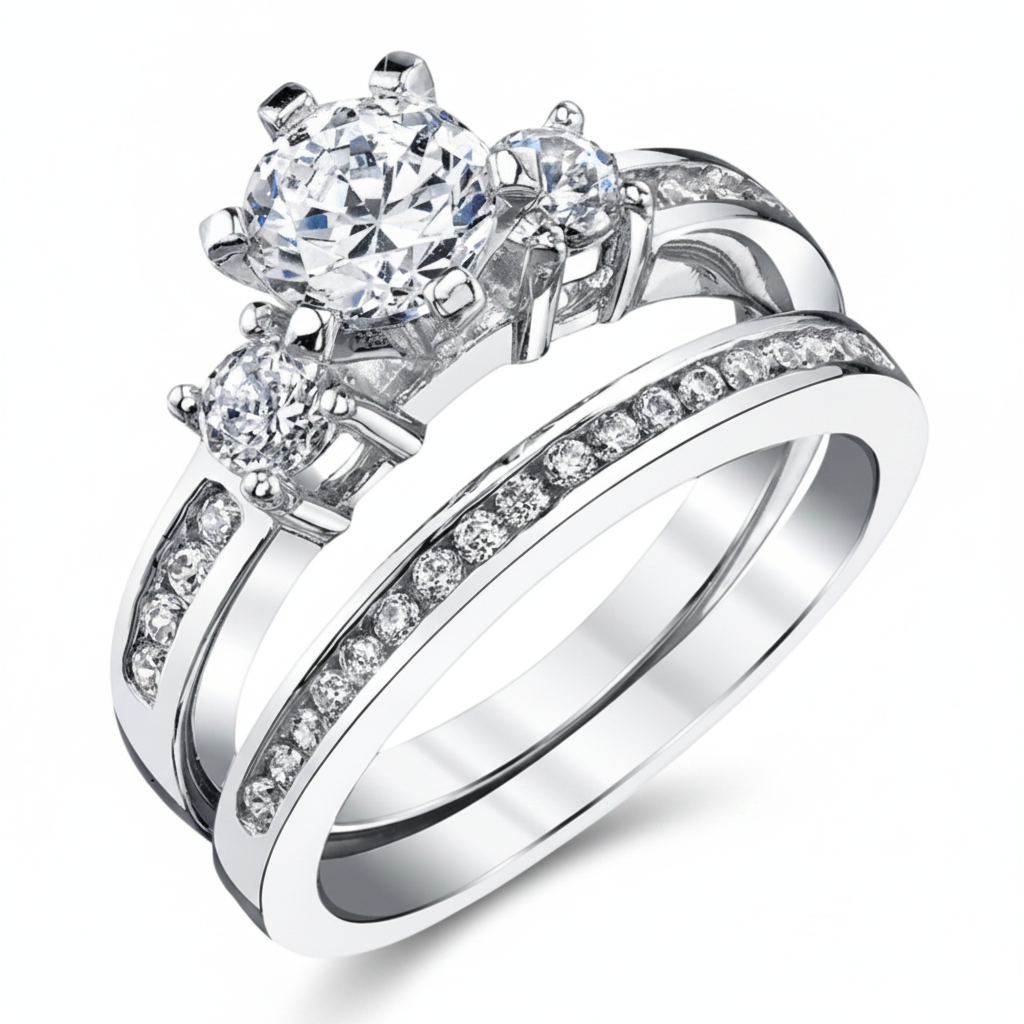 Women's Sterling Silver Wedding Engagement Ring 1.15Ct TCW 2Pc Set Cubic-Zirconia