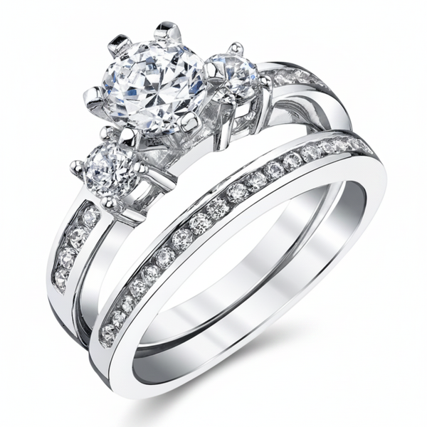 Women's Sterling Silver Wedding Engagement Ring 1.15Ct TCW 2Pc Set Cubic-Zirconia