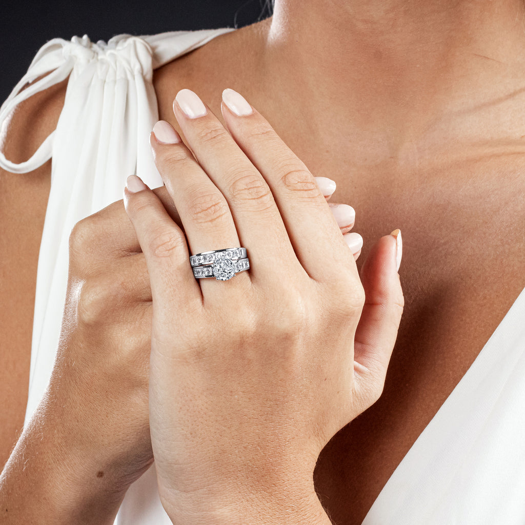 Women's Sterling Silver Bridal Set 2ct. Engagement Wedding Ring