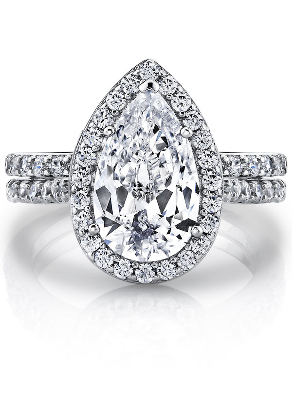 3CT Teardrop Pear Shape Solitaire AAA CZ Engagement Ring Bridal Set in 2Pc Sterling Silver 925