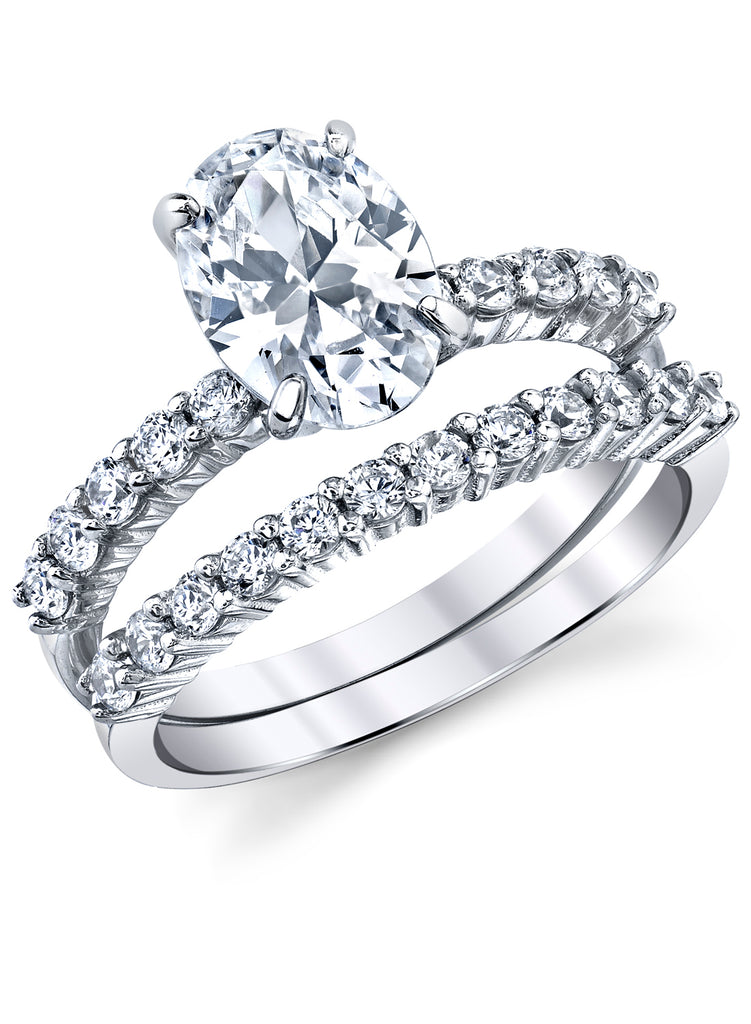 IceCarats 925 Sterling Silver 2-Piece Wedding Set Ring - Cubic Zirconia, Size 6, Engagement & Band Set, Gift Ready