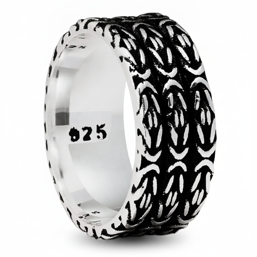 Men's Sterling Silver 925 Ring Oxidized Byzantine Wedding Band Comfort-Fit 9MM