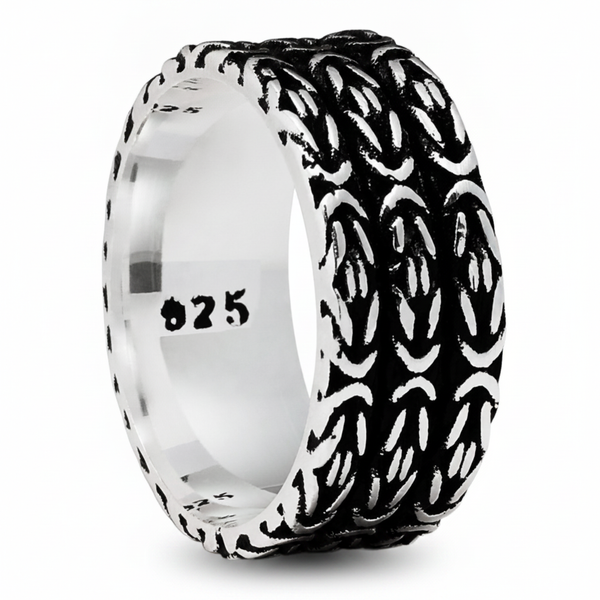 Men's Sterling Silver 925 Ring Oxidized Byzantine Wedding Band Comfort-Fit 9MM