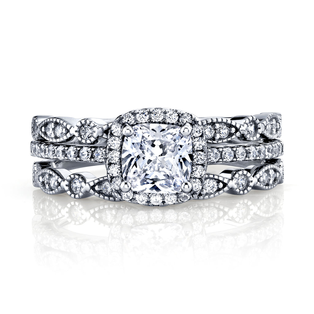 Women's 1.32Ct Sterling Silver 3Pc Bridal Set Engagement Wedding Ring Cushion-Cut Cubic Zirconia