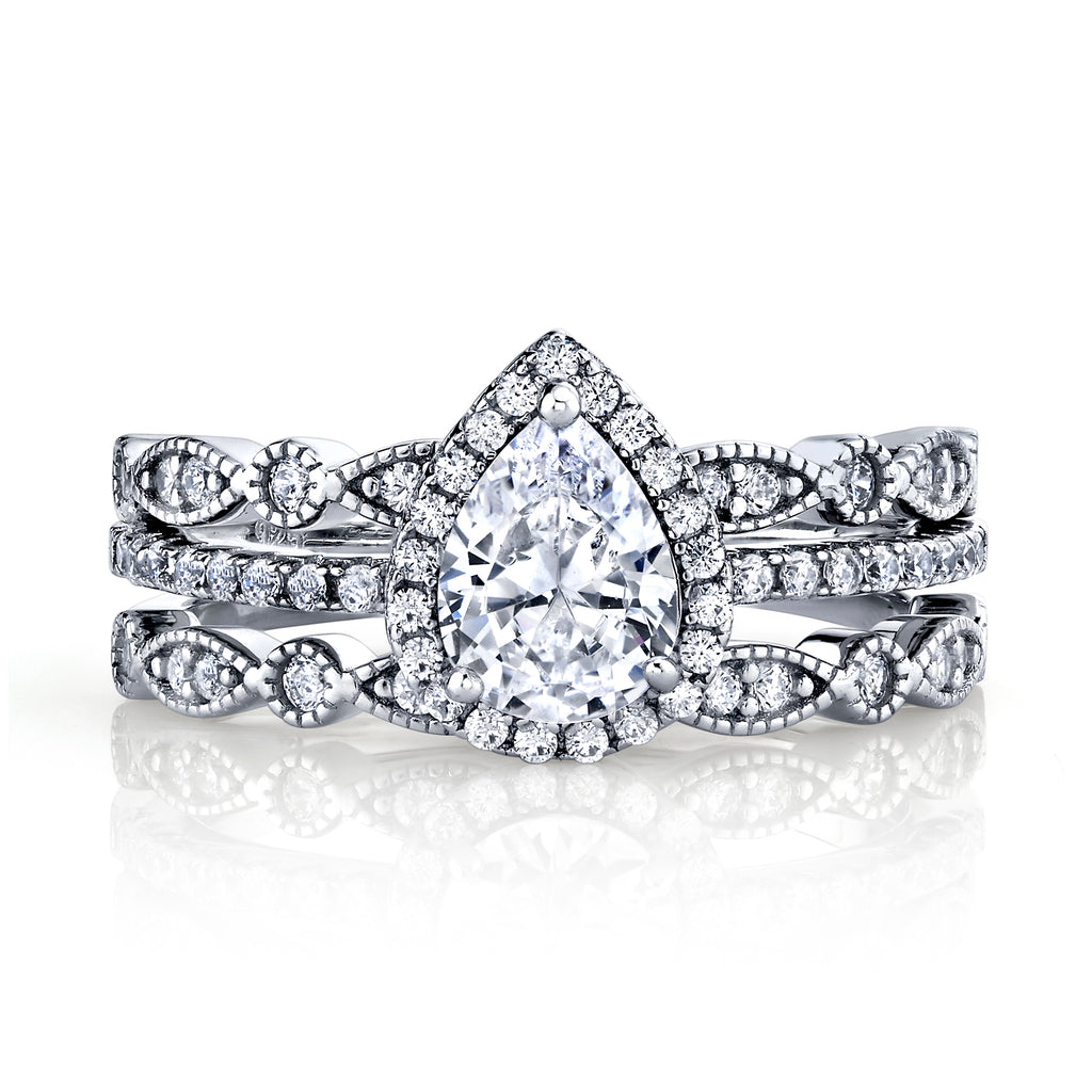 1.32Ct Sterling Silver 3Pc Pear Shape Bridal Set Engagement Wedding Ring CZ