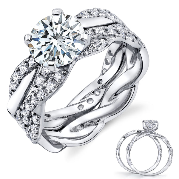 2.5Ct Round Moissanite 18K White Gold Over Silver Eternity Infinity Twist Bridal Set Wedding Engagement Ring
