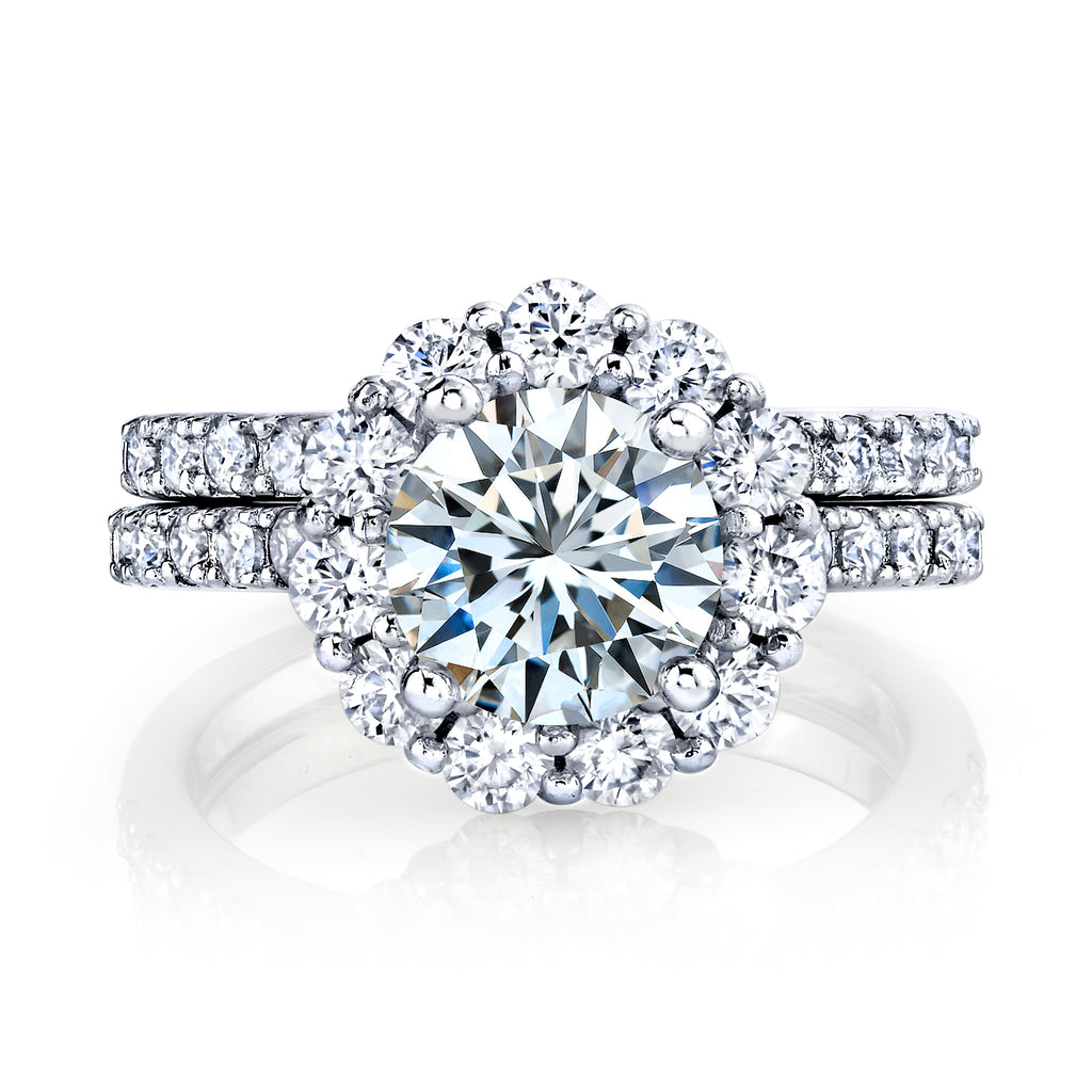 3.25Ct Round Moissanite Crown Halo Bridal Set 18K Over Silver Wedding Engagement Ring Set