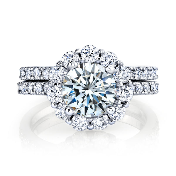 3.25Ct Round Moissanite Crown Halo Bridal Set 18K Over Silver Wedding Ring Set