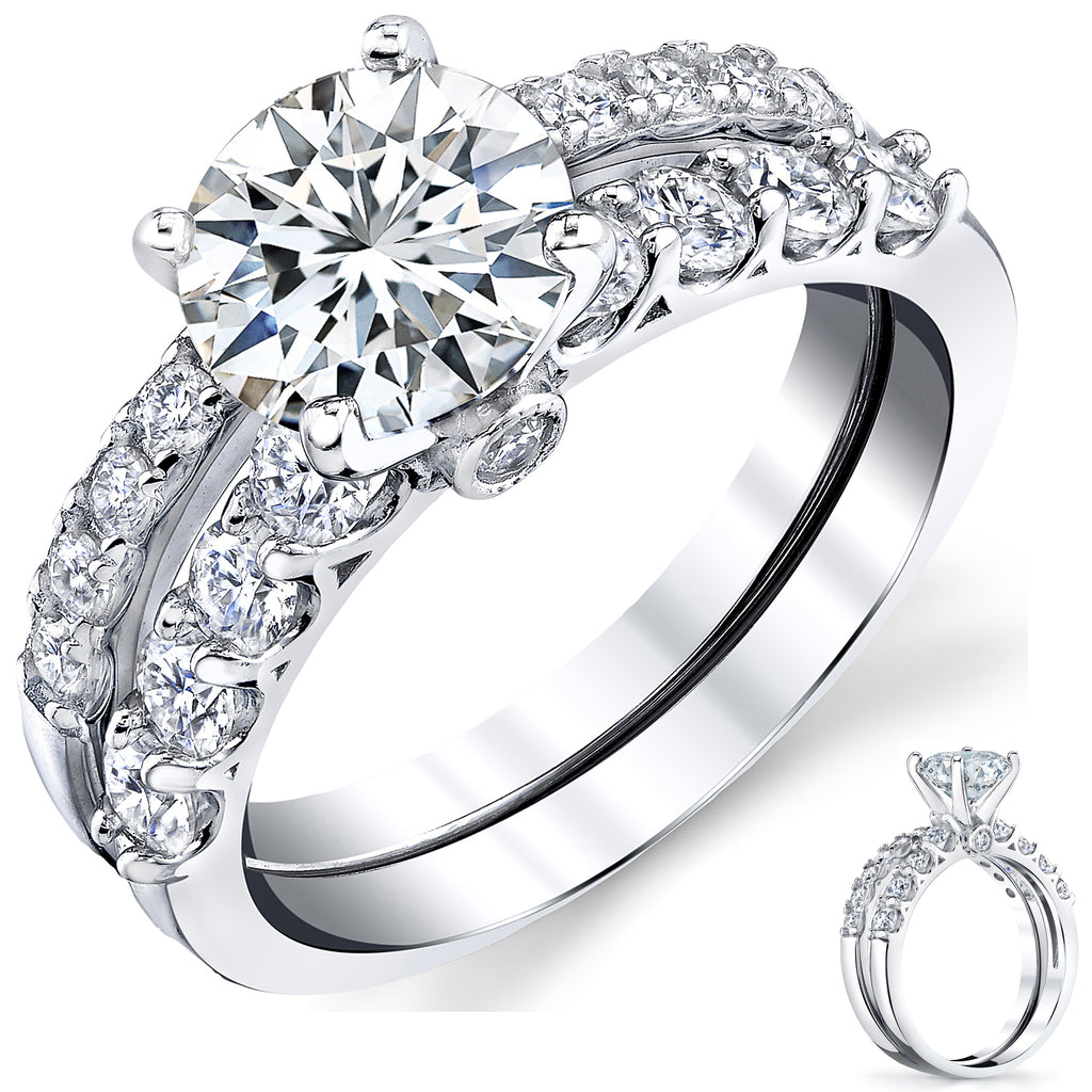 2.4Ct. Round Moissanite Bridal Set Wedding Engagement Ring 18K White Gold Over Sterling Silver