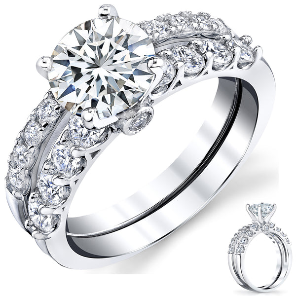 2.4Ct. Round Moissanite Bridal Set Wedding Engagement Ring 18K White Gold Over Sterling Silver