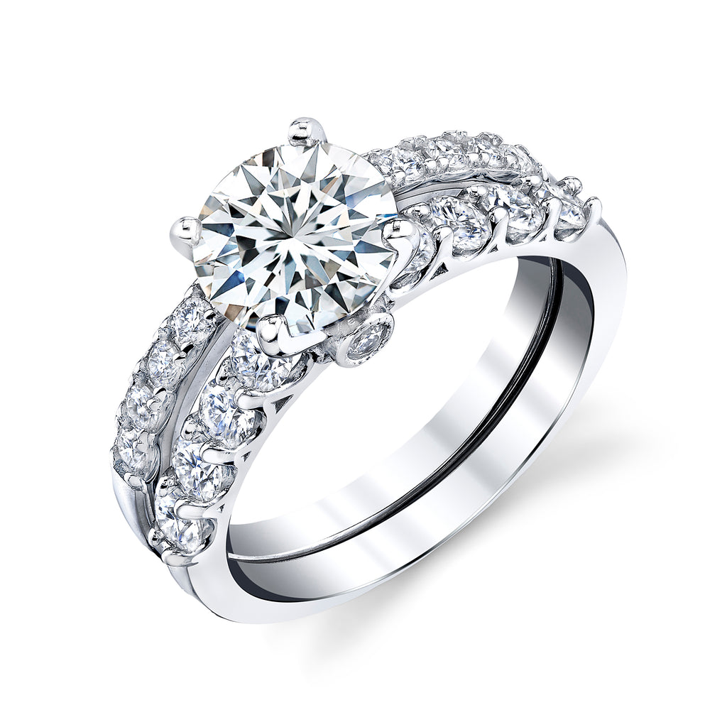 2.4Ct. Round Moissanite Bridal Set Wedding Engagement Ring 18K White Gold Over Sterling Silver