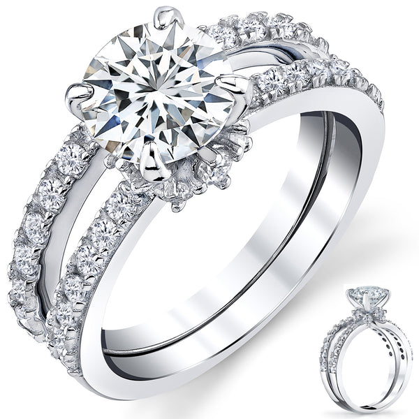 2.4Ct. Round Moissanite Sous Halo Bouquet Bridal Set Wedding Engagement Ring 18K White Gold Over Sterling Silver