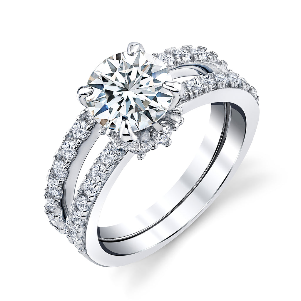2.4Ct. Round Moissanite Sous Halo Bouquet Bridal Set Wedding Ring 18K White Gold Over Sterling Silver