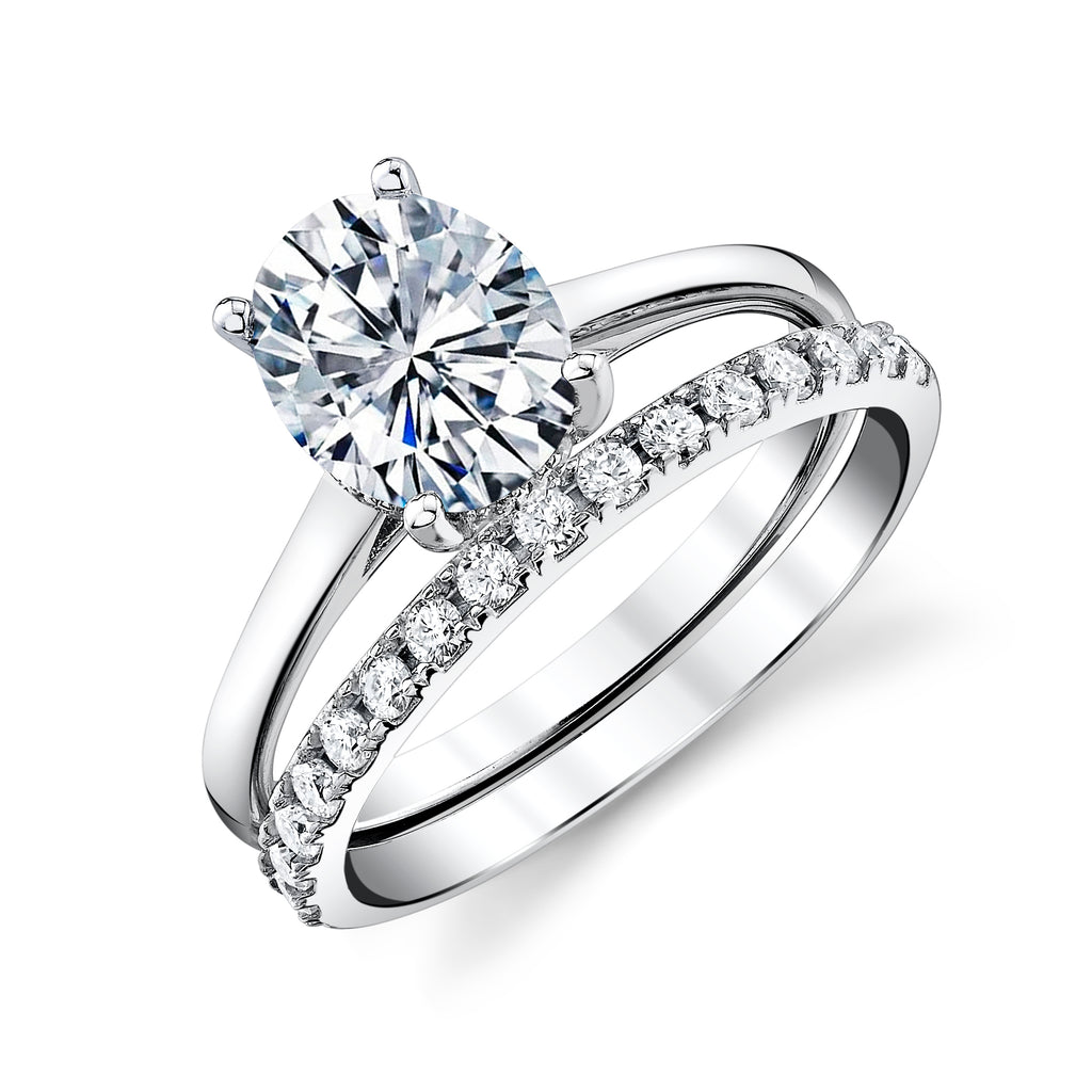 2.5 Carat Oval Moissanite Bridal Set Engagement Wedding Ring 18K White Gold Over Silver 9MM