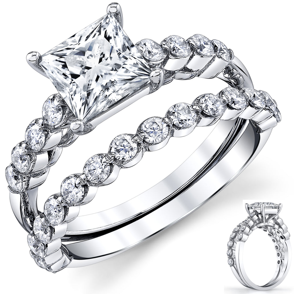 2.10Ct. Princess-Cut Moissanite Cathedral Wedding Bridal Set Engagement Ring 18K White Gold over Silver