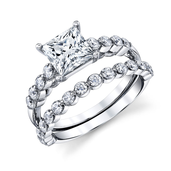 2.10Ct. Princess-Cut Moissanite Wedding Bridal Set Engagement Ring 18K White Gold over Silver