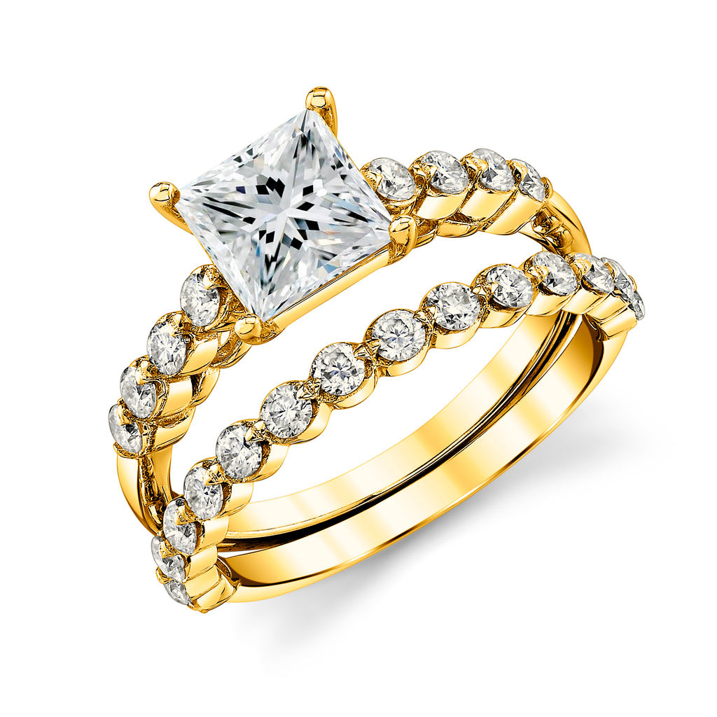 2.10Ct. Princess-Cut Moissanite Wedding Bridal Set Engagement Ring 18K Yellow Gold over Silver