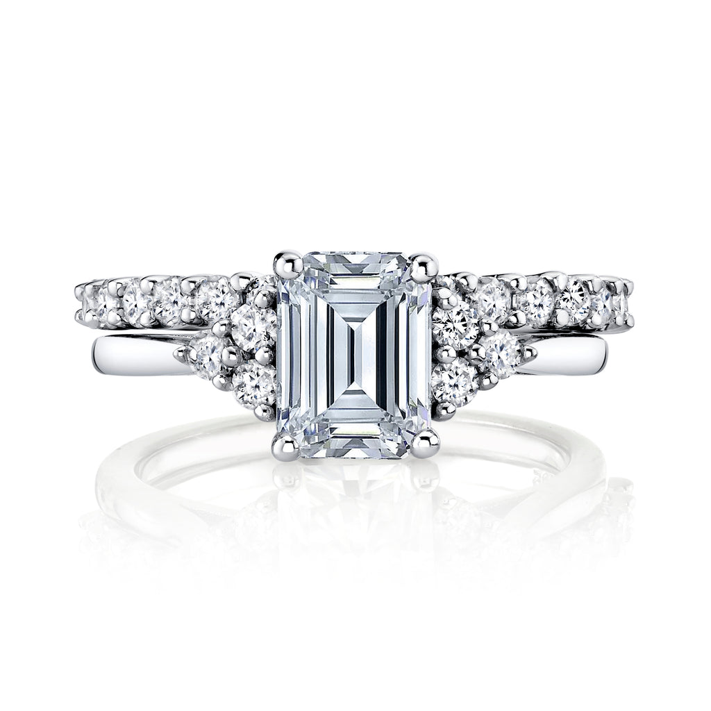 2.75Ct. Emerald Cut Moissanite Victorian Bridal Set Engagement Ring Wedding Band 18K White Gold over Silver