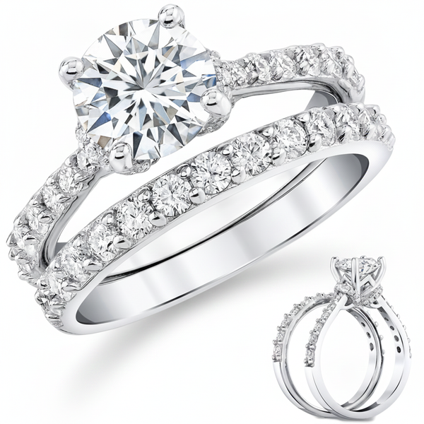 2.5Ct Round-Cut Moissanite Bridal Set Arched Halo Engagement Ring 18K White Gold over Silver