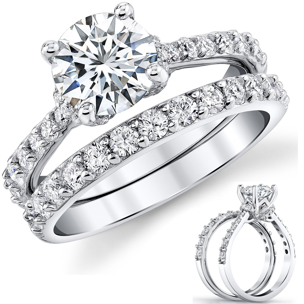 2.5Ct Round-Cut Moissanite Bridal Set Arched Halo Engagement Ring 18K White Gold over Silver