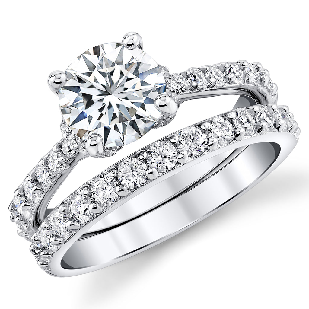 2.5Ct Round-Cut Moissanite Bridal Set Arched Halo Engagement Ring 18K White Gold over Silver