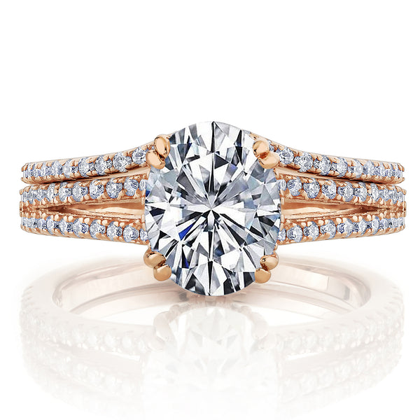 2.5Ct Oval Moissanite Bridal Set Under Halo Engagement Ring 18K Rose Gold over Silver