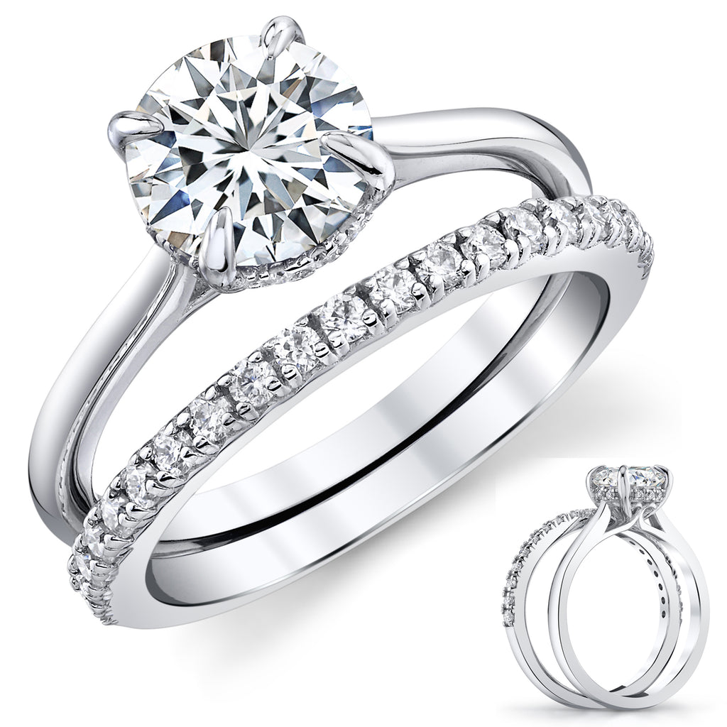 2Ct Round Moissanite Bridal Set Under Halo Cathedral Wedding Ring 18K White Gold over Silver