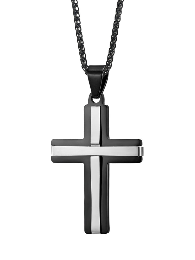 Metal Masters Co. Black Stainless Steel Cross Pendant, Real Santos Wood  Free Necklace 24 Round Box Chain