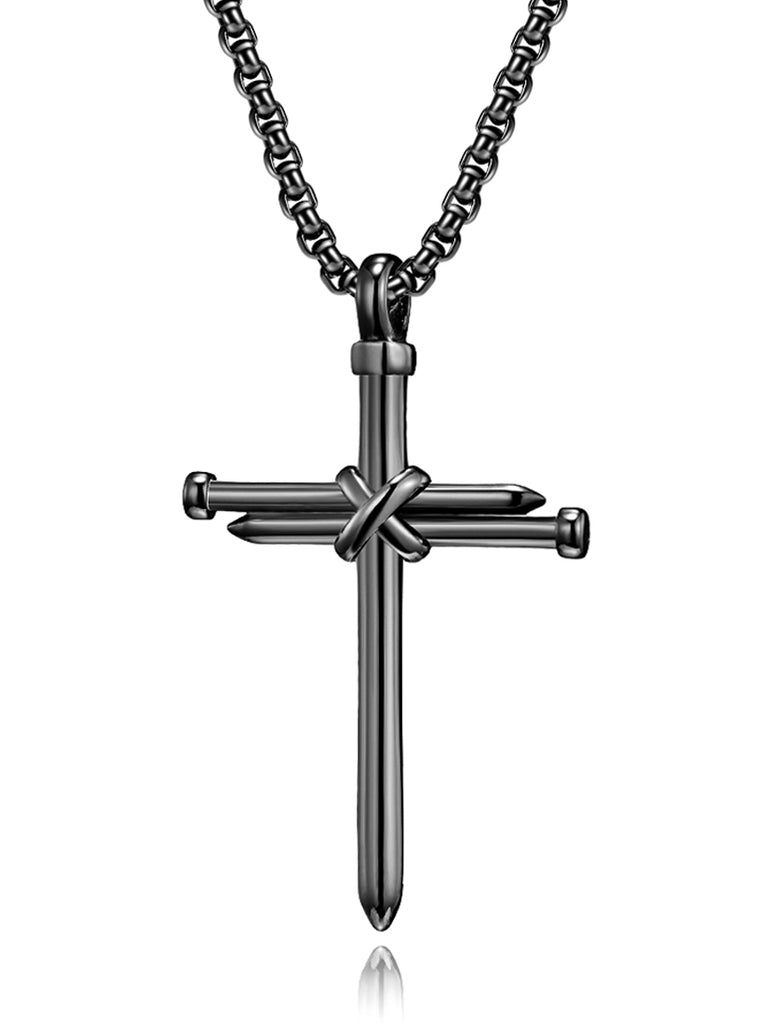 Men's Black Stainless Steel Three Nail Cross Pendant 24