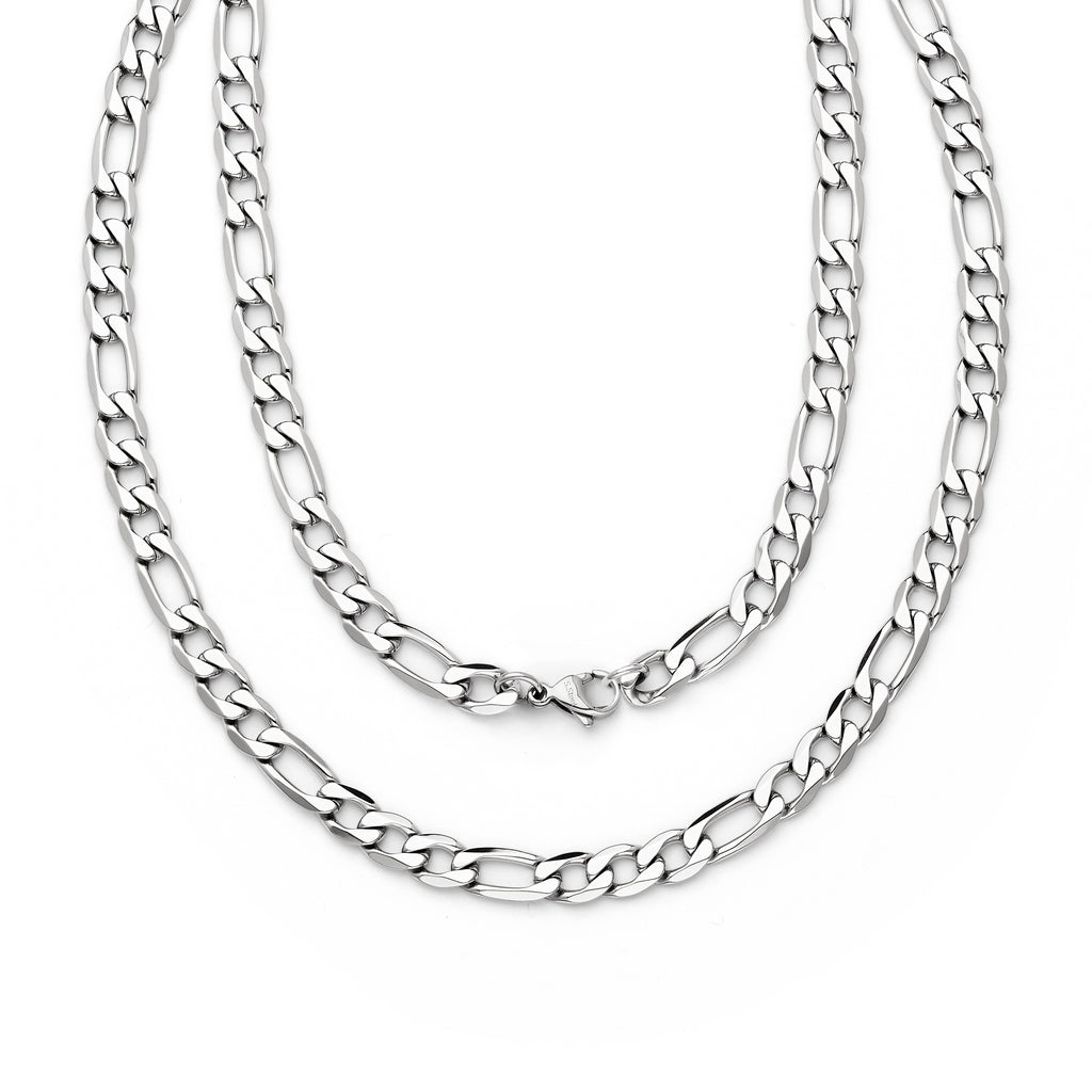 8MM Solid Men's Stainless Steel Figaro Chain Necklace 24"
