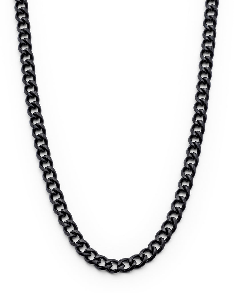 Men's Black Stainless Steel Curb Chain Necklace 4mm 24"