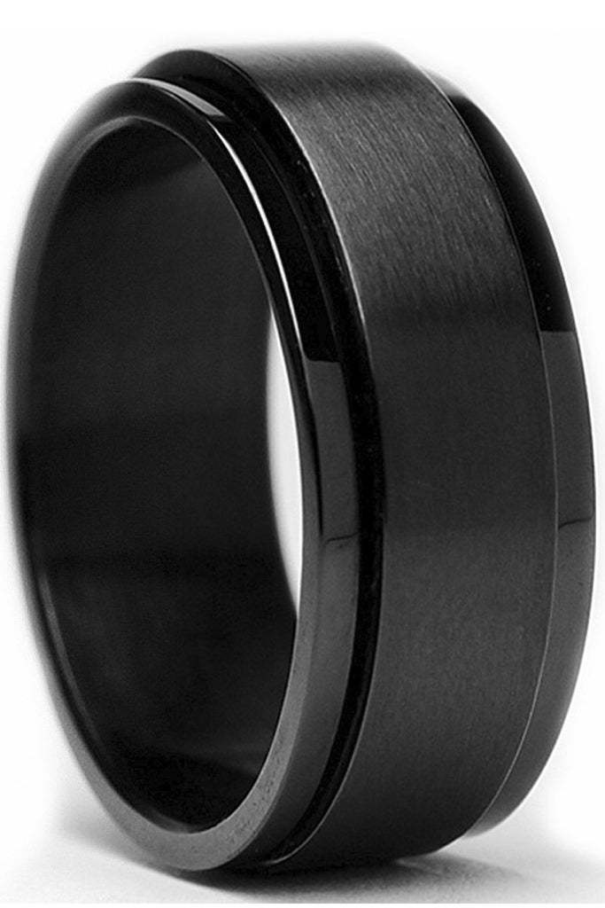 Men's Black Stainless Steel Spinner Ring Band 8MM Sizes 6 to 15