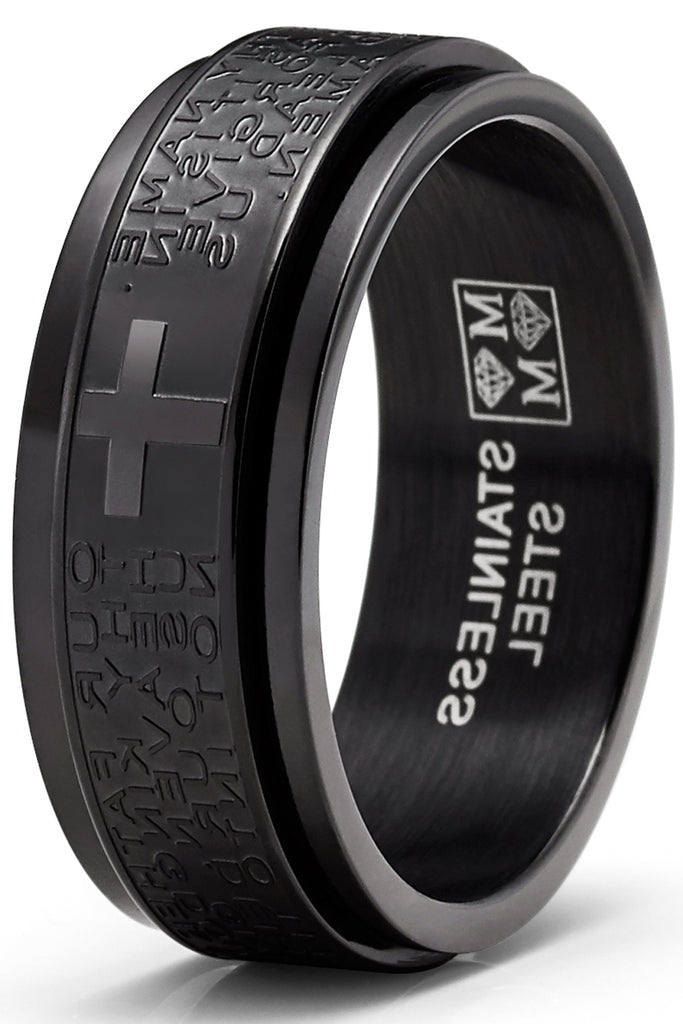 Cy Trendy Rotatable Lord's Prayer Bible Verse Ring - Stainless Steel Anxiety Relief Cross Ring