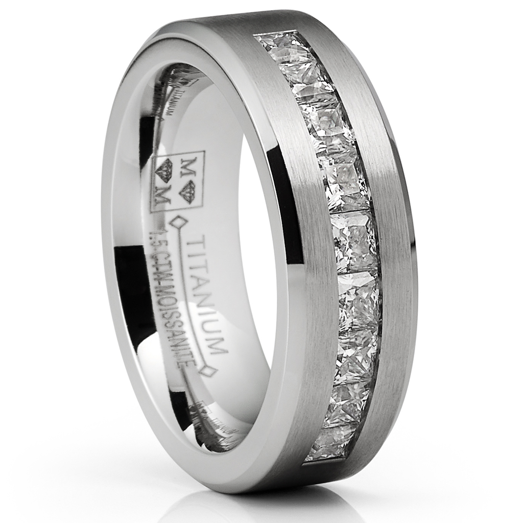 Mens 1.5 Carats Moissanite Wedding Band Engagement Ring 9 large Princess-Cut 8MM