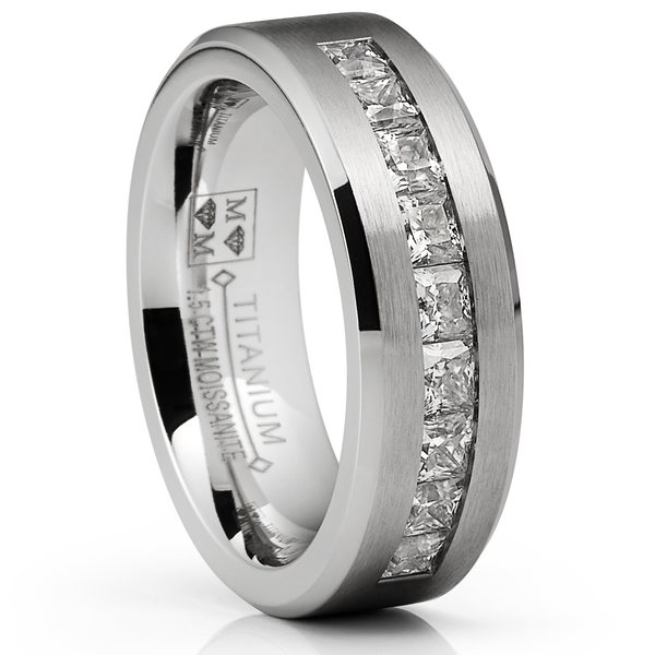 Mens 1.5 Carats Moissanite Wedding Band Engagement Ring 9 large Princess-Cut 8MM