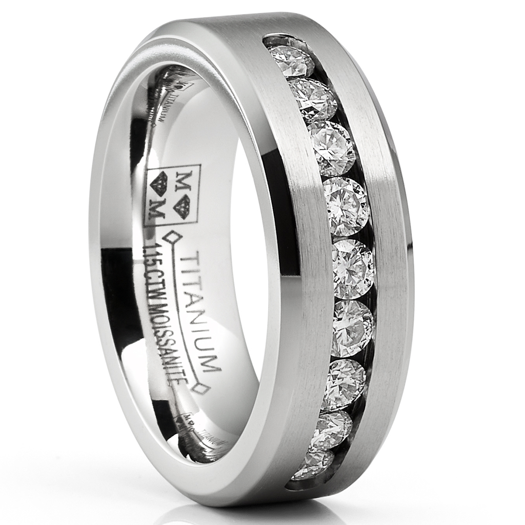 1.15 Carats Moissanite Mens Ring Wedding Band 9 Large Channel-Set 8MM