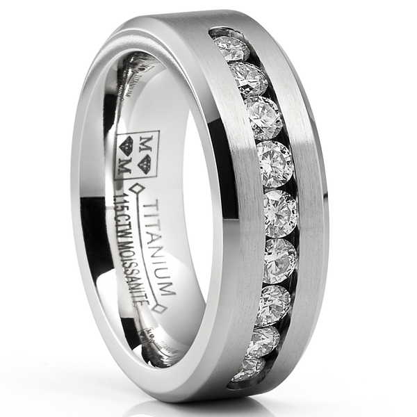 1.15 Carats Moissanite Mens Ring Wedding Band 9 Large Channel-Set 8MM