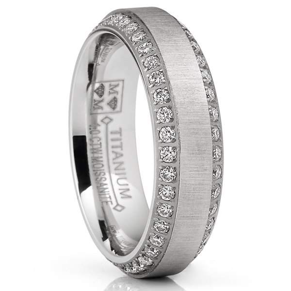 1 Carat Moissanite Mens Wedding Band 6MM Eternity Engagement Ring Two-Row Pave