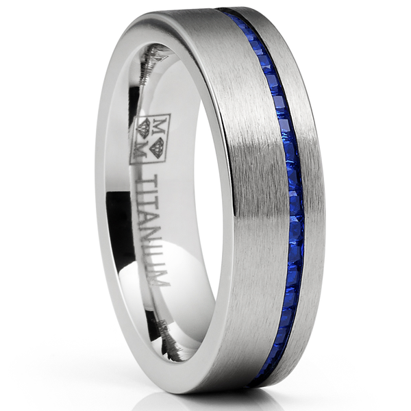 Eternity Wedding Band Engagement Ring 6MM Blue Spinel Channel-Set Princess-Cut