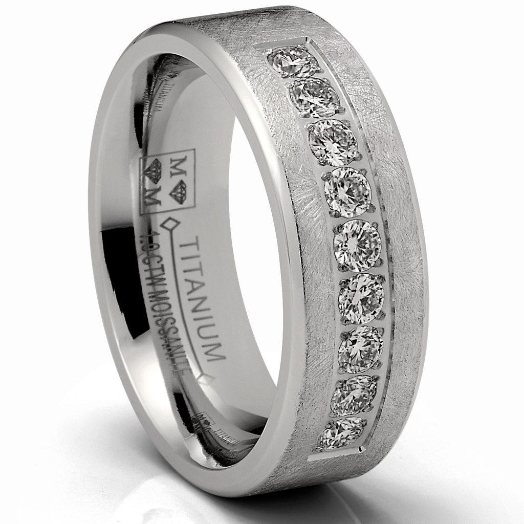 1 Carat Moissanite Mens Wedding Band Frosted Ice Ring 9 Pavé-Set Stones 8MM